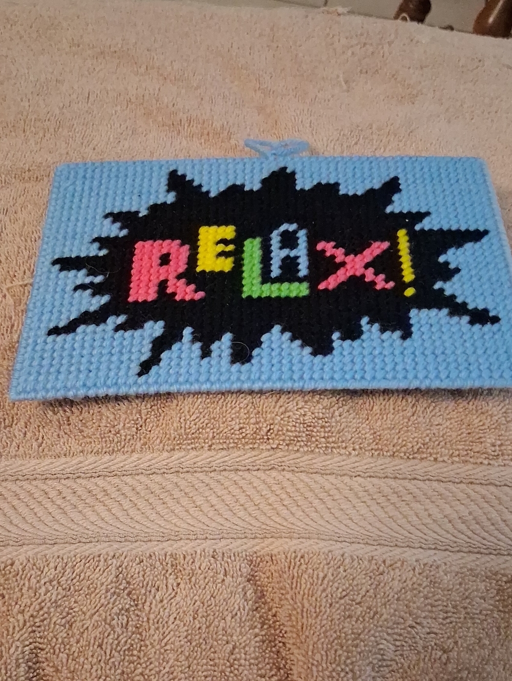 Handcrafted "RELAX!" Blue Wall Hanging